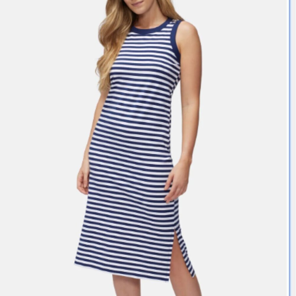 Three Dots Kay Stripe Cotton Tank Dress | Navy Stripe - Picture 4 of 10